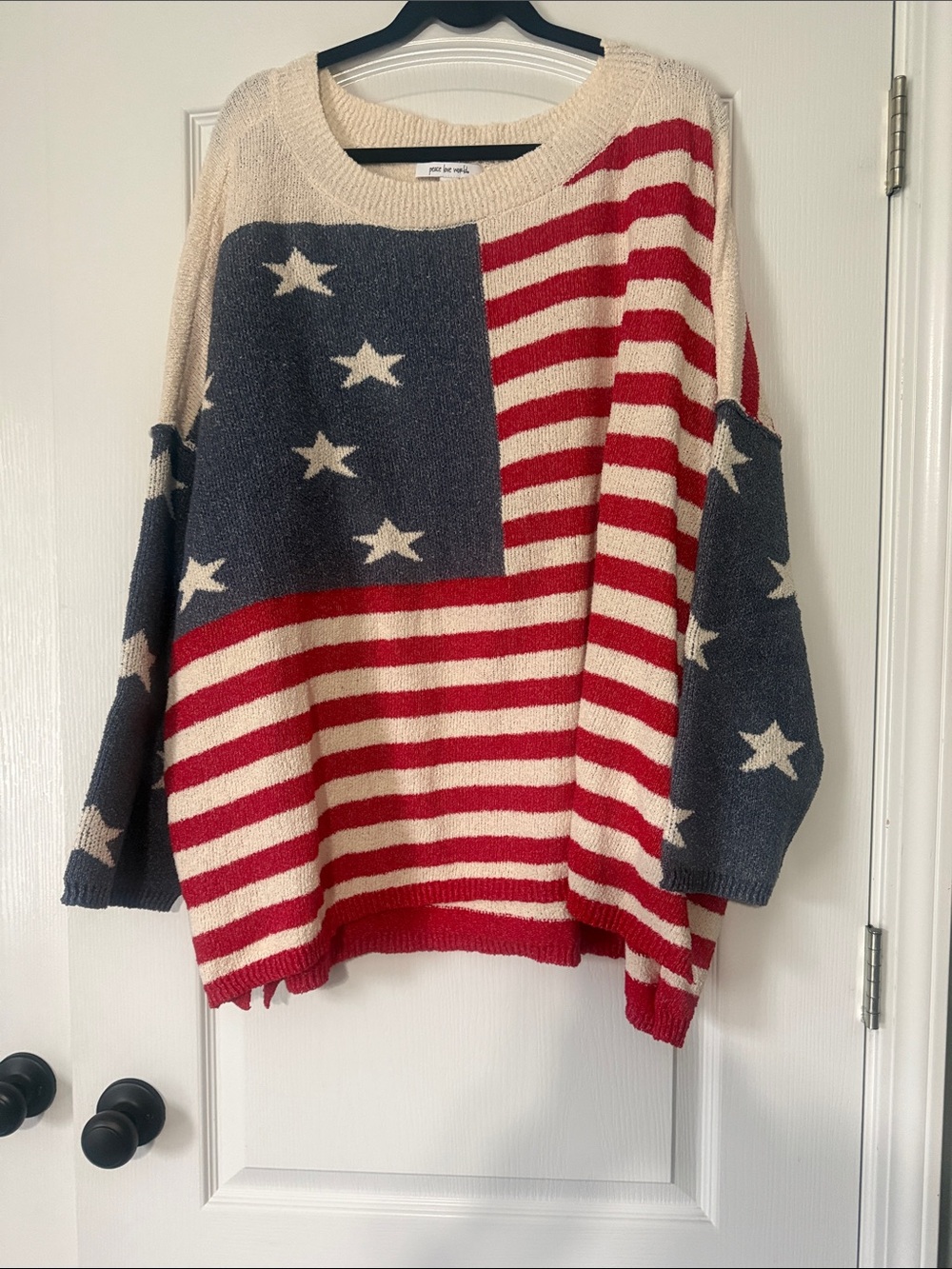 Peace Love World Red, Cream & Navy Star & Stripe Crew Sweater